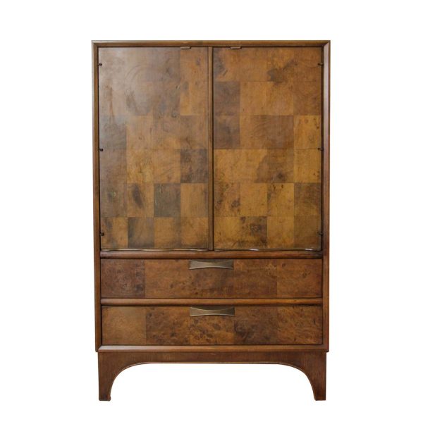 Cabinets - Stanley Mid Century Modern Burled Walnut Franklin Chest