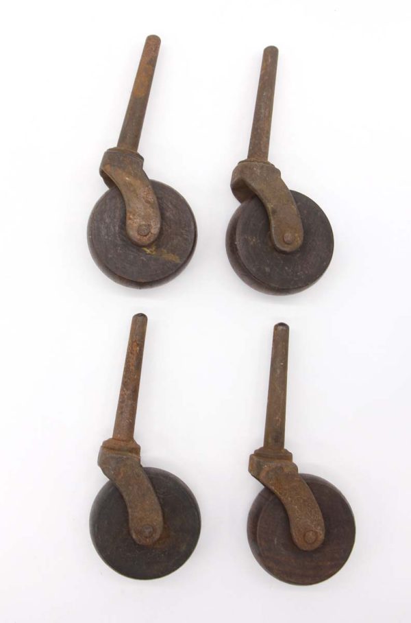 Casters - Set of 4 Antique Wood Cast Iron Caster Wheels