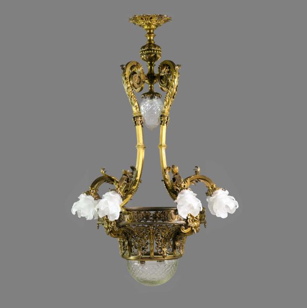 Chandeliers - Antique French Solid Brass Figural 11 Light Chandelier