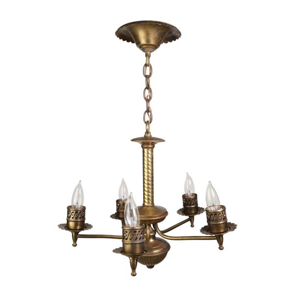 Chandeliers - Antique Traditional 5 Arm Brass Chandelier