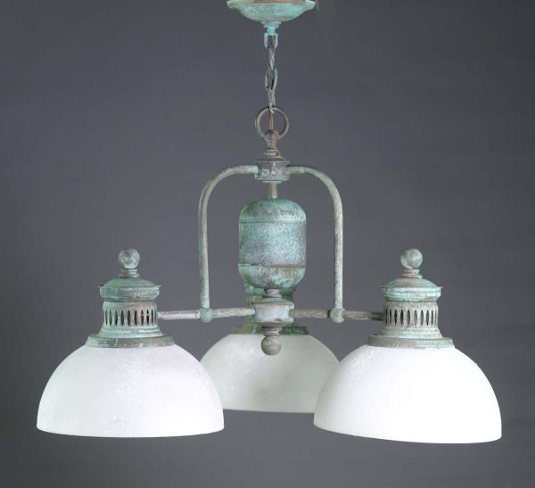 Chandeliers - Industrial Green Patina Copper 3 Down Shaded Chandelier