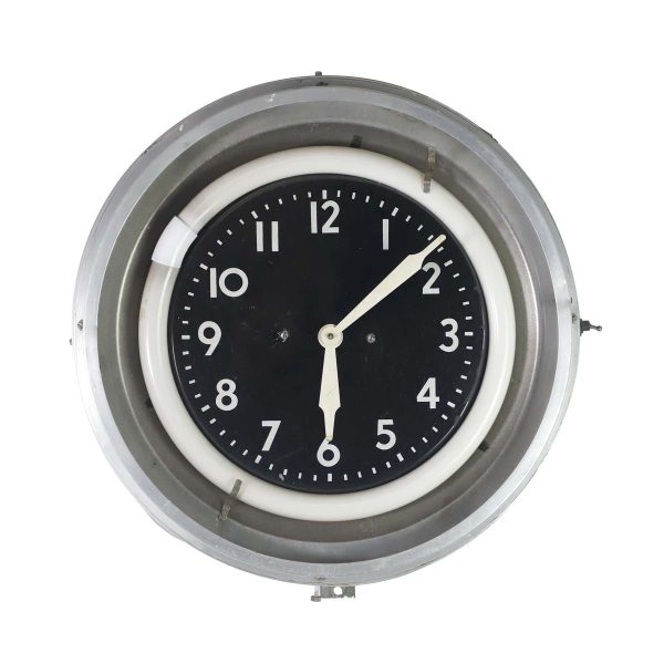 Clocks  - Vintage Black & White Metal Neon Wall Clock