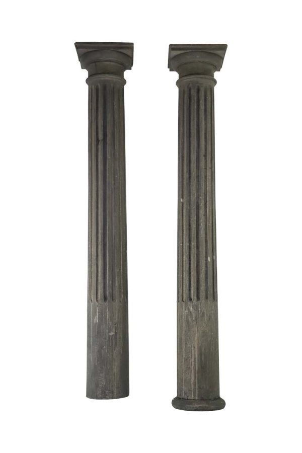 Columns & Pilasters - Pair of 67 in. Reclaimed Carved Fluted Wood Columns
