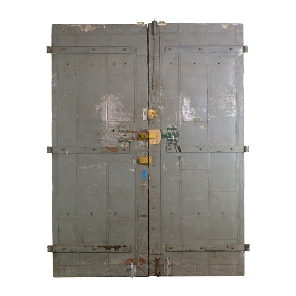 Commercial Doors - Reclaimed Gray Steel Clad Fire Commercial Double Doors 96.25 x 72