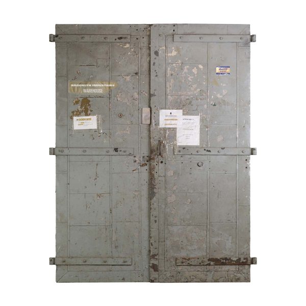 Commercial Doors - Vintage Gray Steel Clad Wood Fire Commercial Double Doors 95.5 x 72