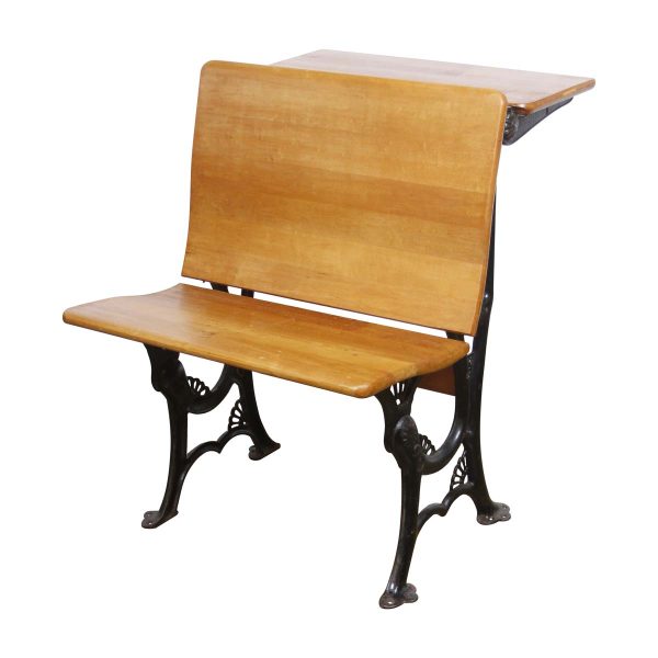 Commercial Furniture - Antique Kane & Co. Foldable Row School Desk with Cast Iron Legs