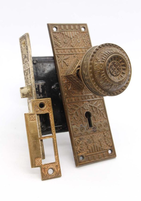 Door Knob Sets - Antique 1890s Bronze Reading Aesthetic Door Knob & Lock Set
