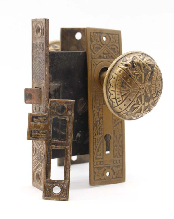 Door Knob Sets - Antique 1890s Vernacular Bronze Branford Door Knob & Lock Set