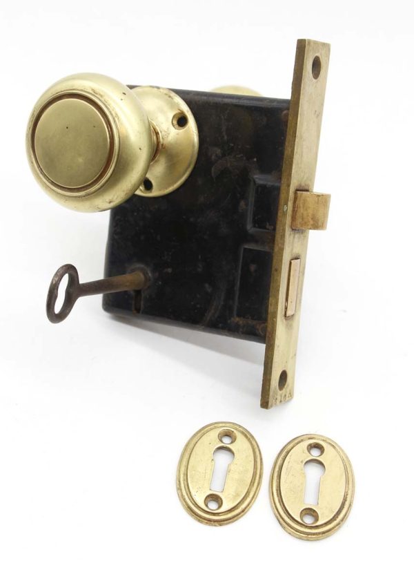 Door Knob Sets - Antique Complete Concentric Brass Door Knob Set