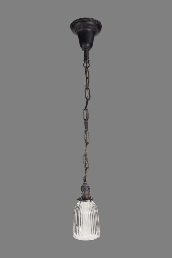 Down Lights - Antique Traditional Ribbed Glass Shade Steel Down Pendant Light
