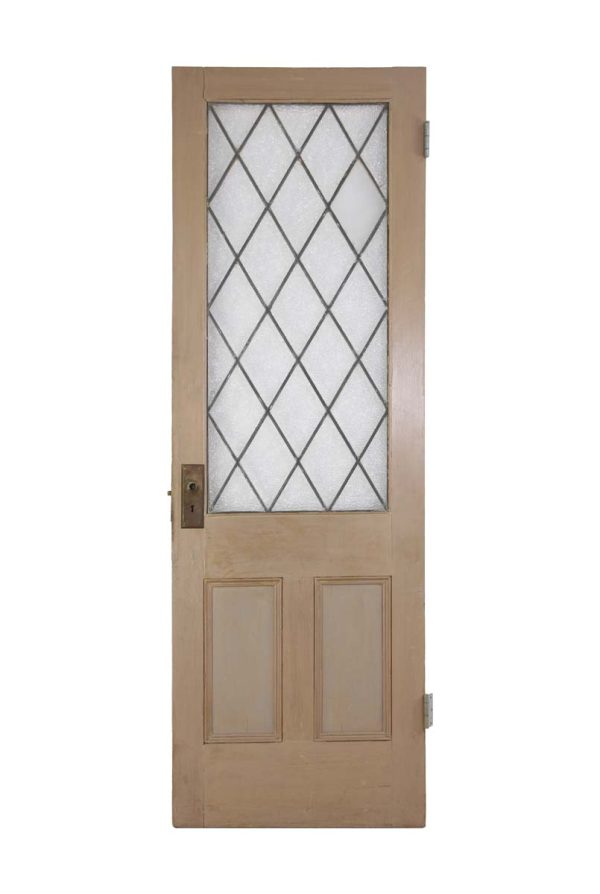 Entry Doors - Textured Glass Lite Leaded Wooden Door with 2 Panels