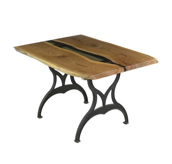 Farm Tables - Handcrafted 4 ft Hickory Live Edge Resin Brooklyn Leg Dining Table