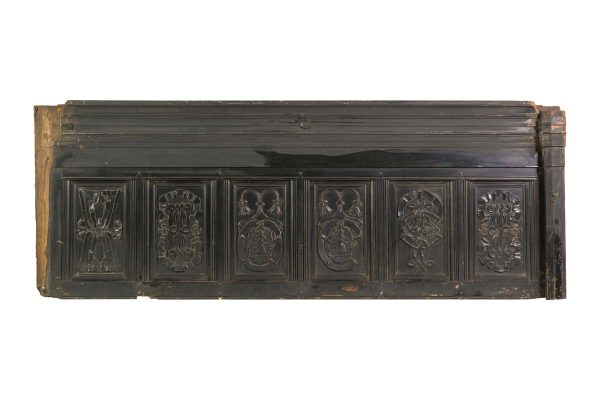 Flooring & Antique Wood - Reclaimed 6.5 ft Black Painted Carved Pine 6 Pane Wall Panel