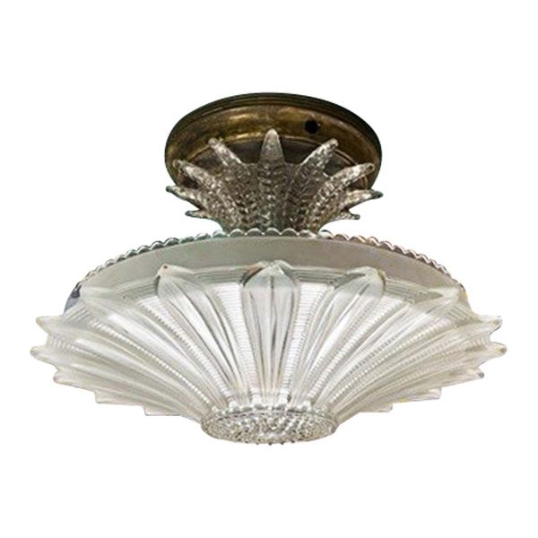 Flush & Semi Flush Mounts - Art Deco Floral Cast Glass Dish Semi Flush Mount Light