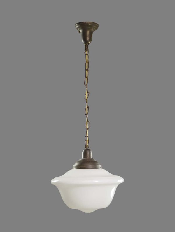 Globes - Antique Schoolhouse Acorn Milk Glass & Brass Chain Pendant Light