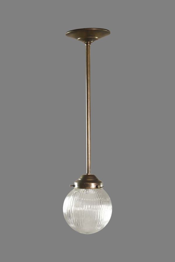 Globes - Traditional Ribbed Glass Globe Brass Pole Pendant Light