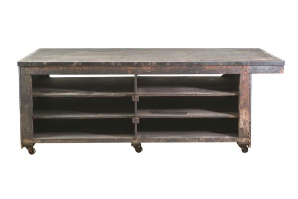 Industrial - Large Work Table with Deep Shelves & Casters