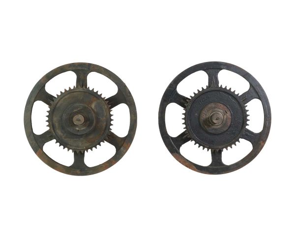 Industrial - Pair of Reclaimed 24.5 in Steel & Iron Geared Wheels