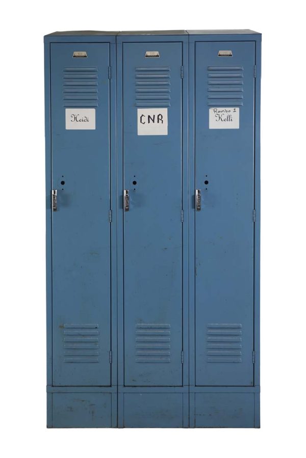 Industrial - Vintage Blue Steel Penco Single Tier 3 Person Metal Locker Q279267