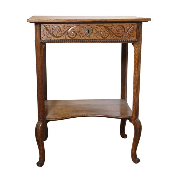 Living Room - Antique Carved Restored Oak Side Table
