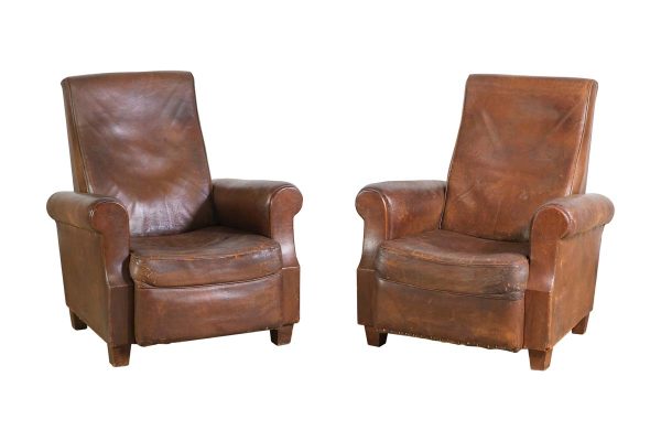 Living Room - Pair of European Dark Brown Leather Club Chairs