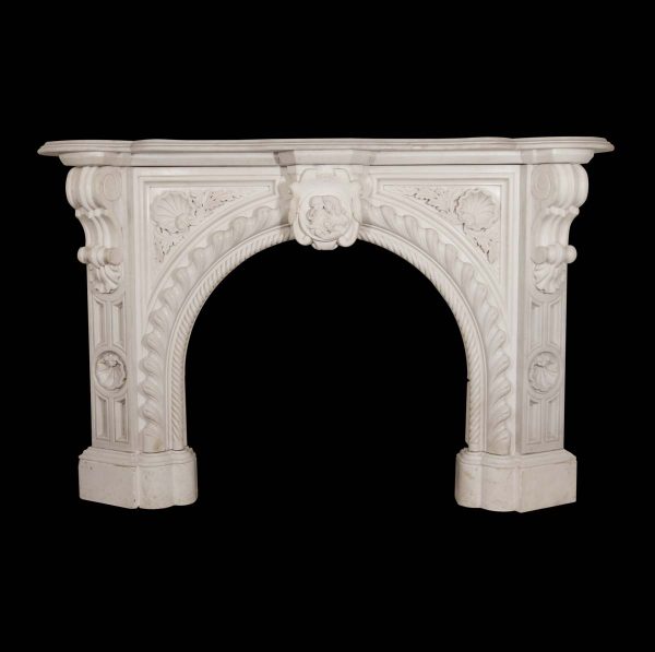 Marble Mantel - 1860s Italian Style Carved Statuary Marble Mantel