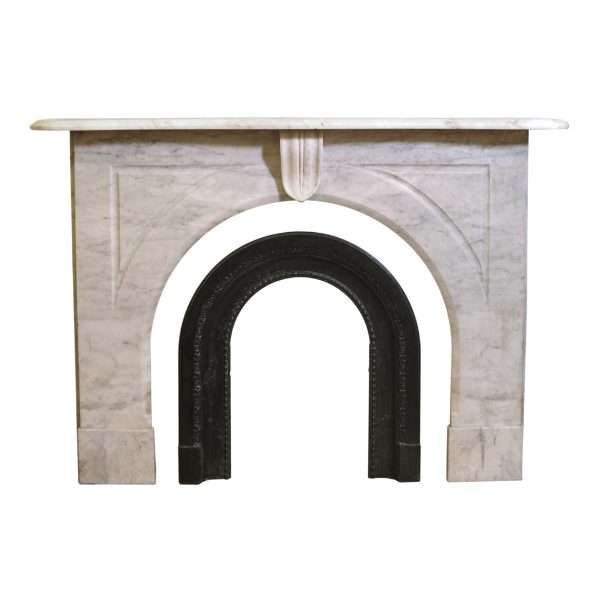 Marble Mantel - Victorian Arched White Marble Fireplace Mantel with Iron Insert