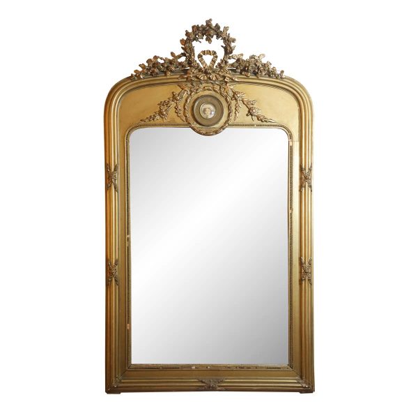 Overmantels & Mirrors - Antique French Gold Portrait Medallion Beveled Wall Mirror