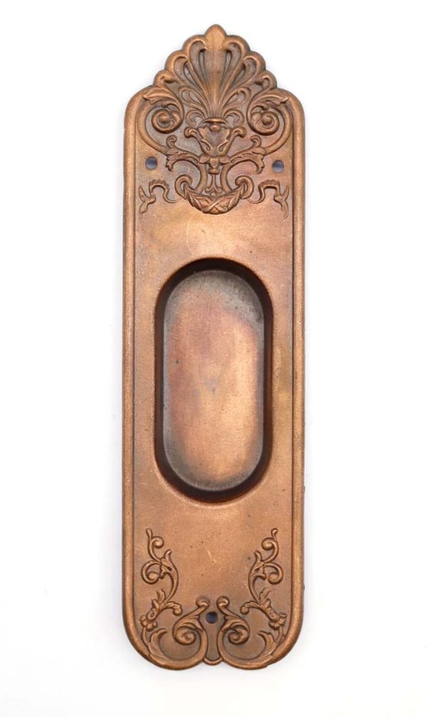 Pocket Door Hardware - Victorian 8 in. Copper Plated Recessed Pocket Door Pull