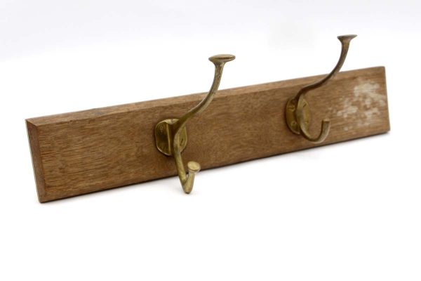 Racks - European Vintage Brass Hook Rack on Wooden Plank