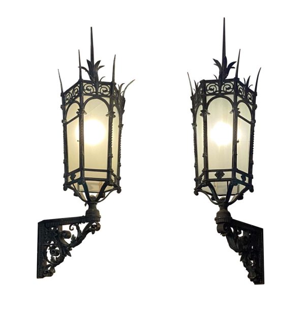 Sconces & Wall Lighting - Pair of Antique French Verdigris Bronze Exterior Wall Sconces