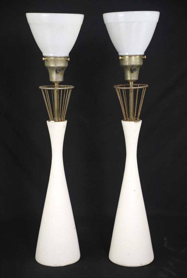Sconces & Wall Lighting - Pair of Mid Century Plaster Hourglass Cage Table Lamps