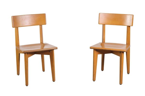 Seating - Pair of Modern Gunlocke Maple Chairs with Brass Hardware