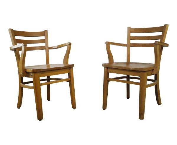 Seating - Pair of National Store Fixture Co. Ladderback Maple Arm Chairs