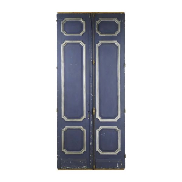 Standard Doors - Antique 3 Pane Blue Wood Argentinean Double Doors 120 x 52