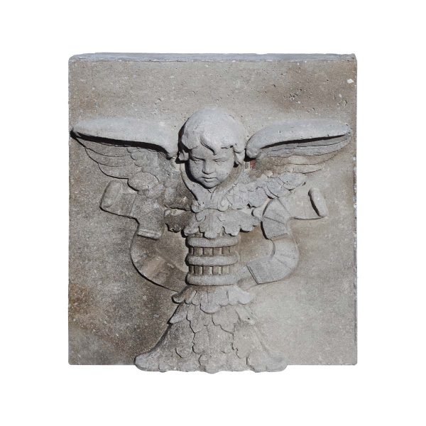 Stone & Terra Cotta - Antique Carved Angel 22 in. Square Stone Relief Block