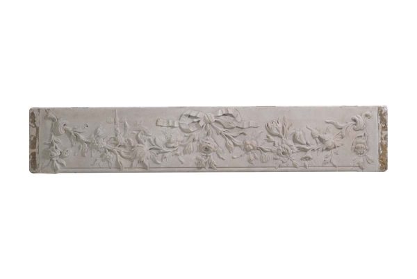 Stone & Terra Cotta - Ornate 4.5 ft Carved Stone Frieze Section with Ribbon & Floral Swags