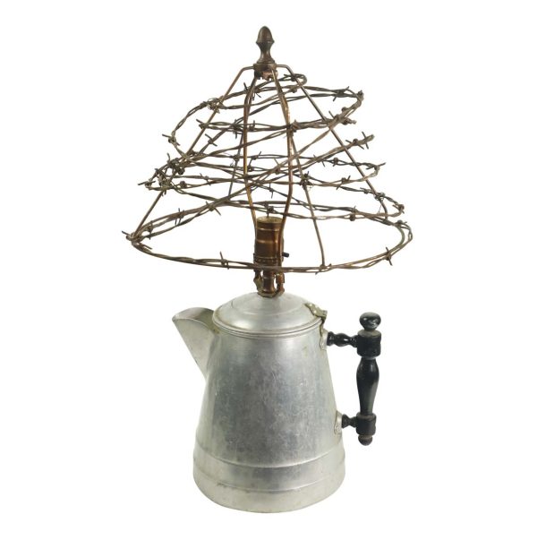 Table Lamps - Eclectic Country Barbed Wire Kettle Table Lamp