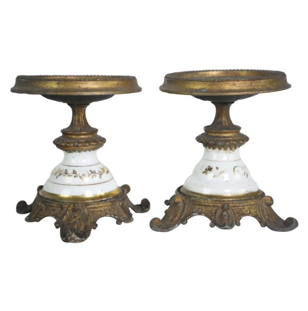 Table Lamps - Pair of French Spelter & Ceramic Oil Lamp Holders