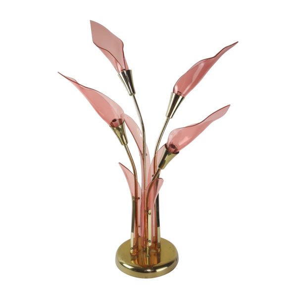 Table Lamps - Vintage Mid Century Pink Lucite Calla Lily Brass Table Lamp