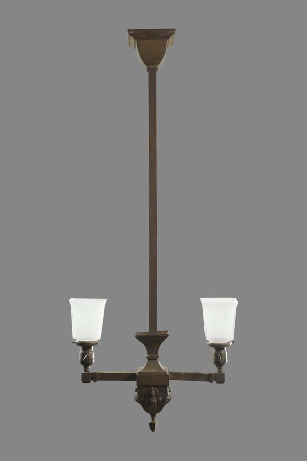 Up Lights - Antique Missions Brass 2 Arm Glass Shades Pendant Light