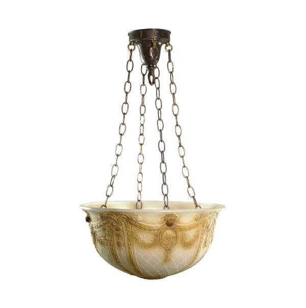 Up Lights - Victorian Figural Dish Glass Brass Chain Pendant Chandelier