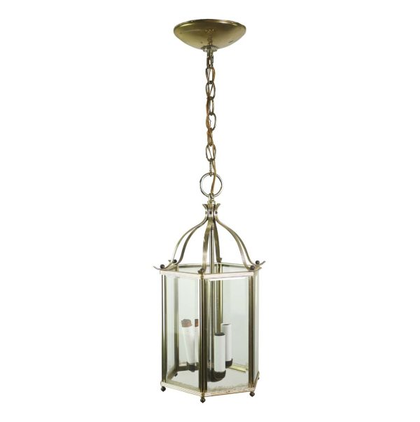 Wall & Ceiling Lanterns - Vintage Traditional Glass Panel Brass Hanging Lantern