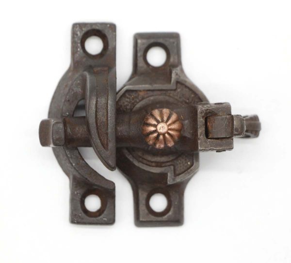 Window Hardware - Antique Cast Iron Coppered Brass Button Window Lock