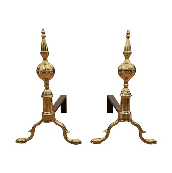 Andirons - Antique Pair of Traditional Polished Bronze Andirons