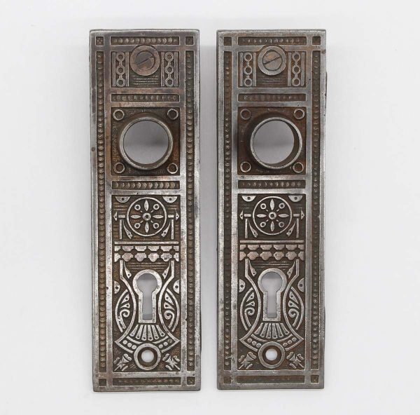 Back Plates - Pair of Antique 5.625 in. Aesthetic Cast Iron Passage Door Back Plates