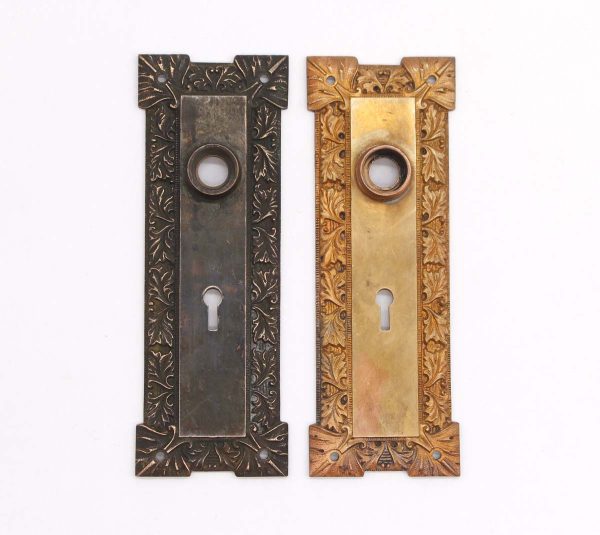 Back Plates - Pair of Antique 7.5 in. Bronze Foliate Door Back Plates