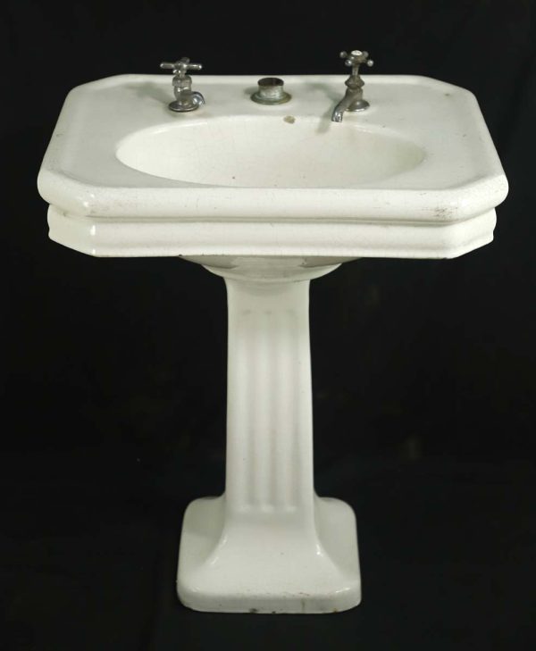 Bathroom - Reclaimed 26 in. White Ceramic Ribbed Pedestal Sink