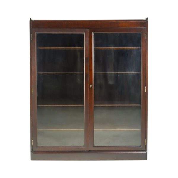 Bookcases - Vintage Mahogany Bookcase with Glass Doors & Key
