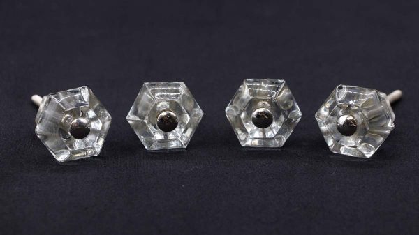 Cabinet & Furniture Knobs - Set of 4 Vintage Clear Glass Hexagon Drawer Cabinet Knobs